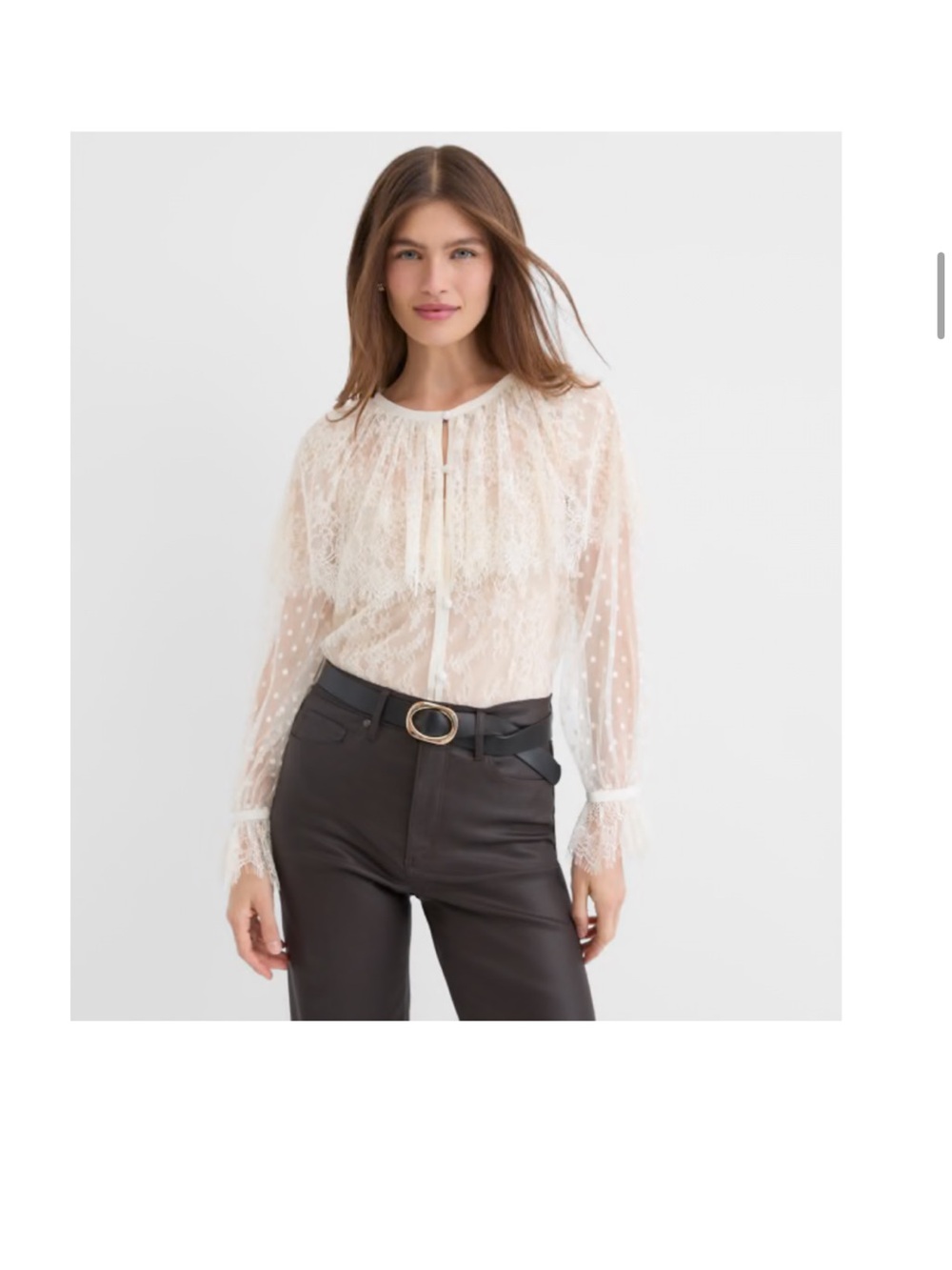 LOFT Cream Sheer Lace Cape Blouse